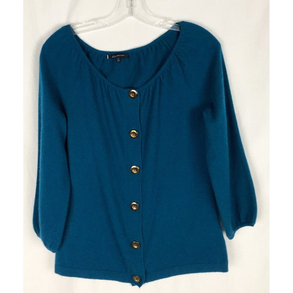 AK Anne Klein Deep Ocean 100%‎ Cashmere Sweater Cardigan Button-Front Size M